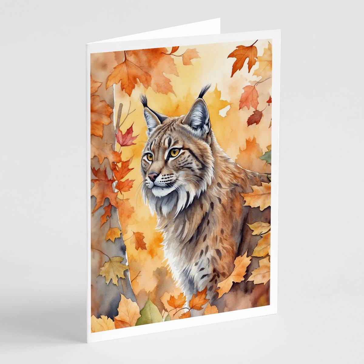 Caroline's Treasures Highlander Lynx Cat in Fall Leaves Greeting Cards Pack of 8 Blank Cards with Envelopes Whimsical