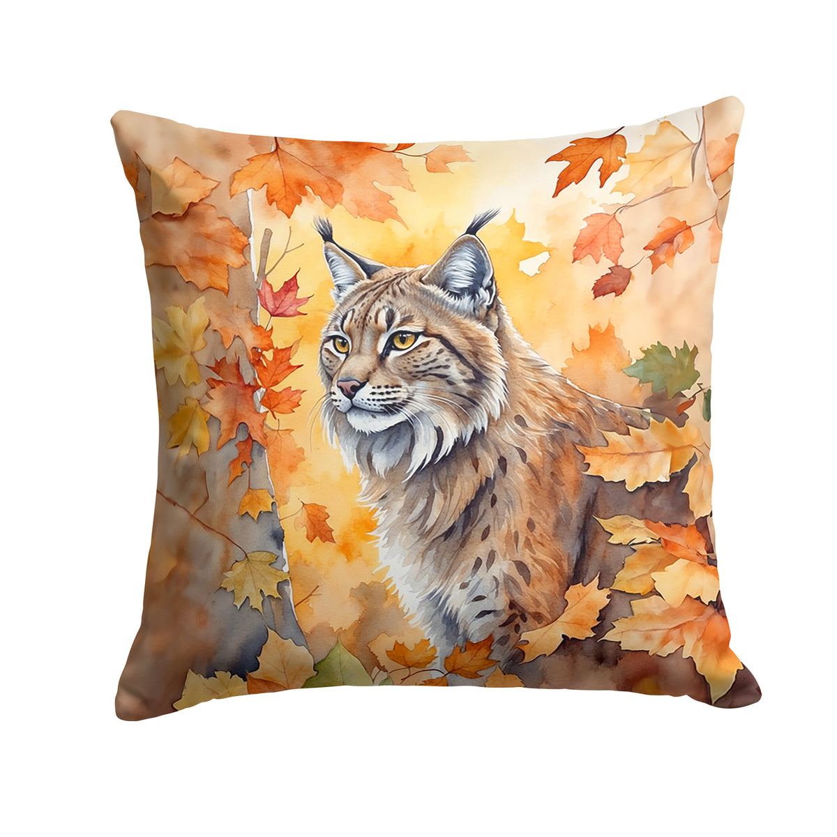 Caroline's Treasures Highlander Lynx Cat in Fall Leaves Throw Pillow Machine Washable, Indoor Outdoor Decorative Pillow