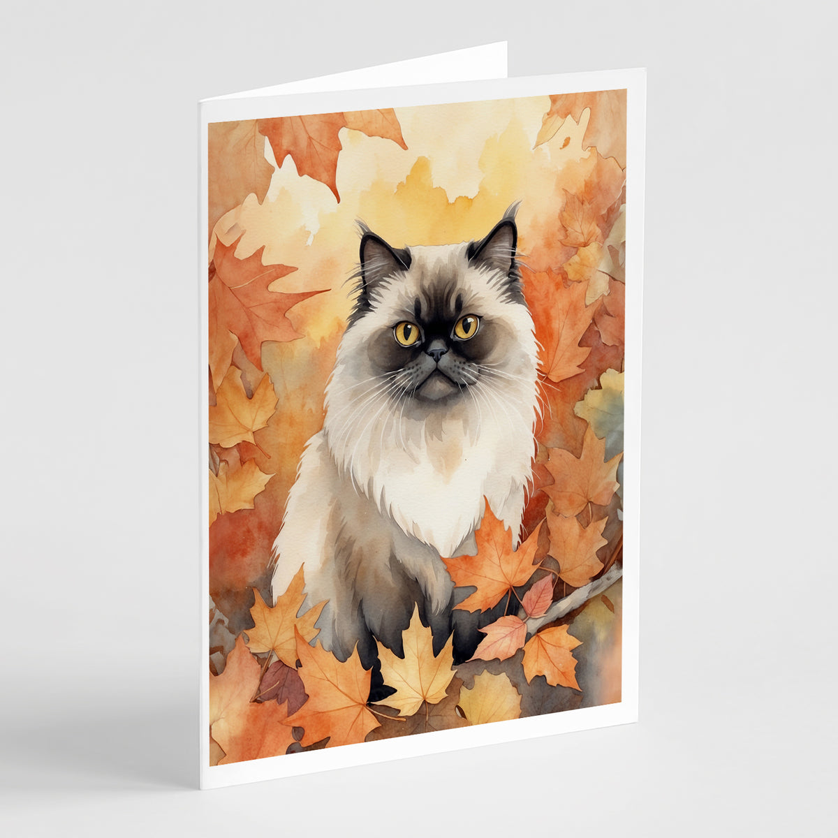 Caroline's Treasures Himalayan Cat in Fall Leaves Greeting Cards Pack of 8 Blank Cards with Envelopes Whimsical A7 Size