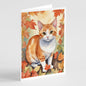 Caroline's Treasures Japanese Bobtail Cat in Fall Leaves Greeting Cards Pack of 8 Blank Cards with Envelopes Whimsical