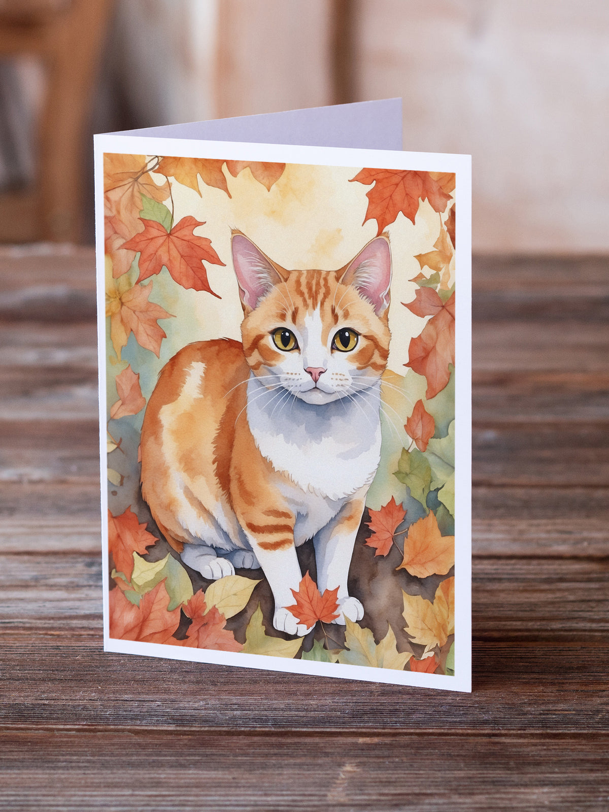 Caroline's Treasures Japanese Bobtail Cat in Fall Leaves Greeting Cards Pack of 8 Blank Cards with Envelopes Whimsical - image 2