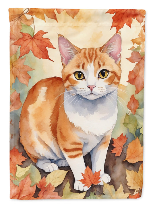 Caroline's Treasures Japanese Bobtail Cat in Fall Leaves Garden Flag Mailbox Flag Decorative Yard Flag Banner Outside