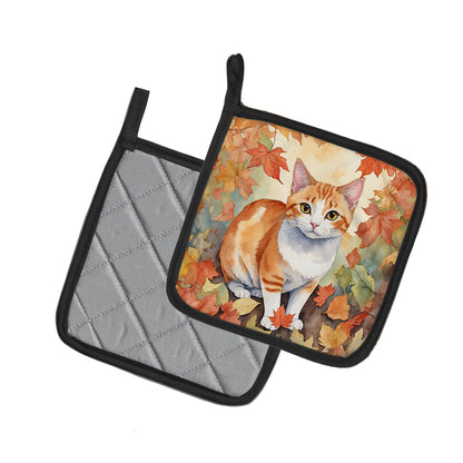 Caroline's Treasures Japanese Bobtail Cat in Fall Leaves Pair of Pot Holders Kitchen Heat Resistant Pot Holders Sets - image 2