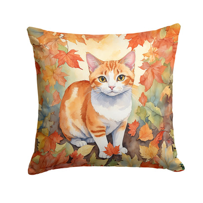 Caroline's Treasures Japanese Bobtail Cat in Fall Leaves Throw Pillow Machine Washable, Indoor Outdoor Decorative