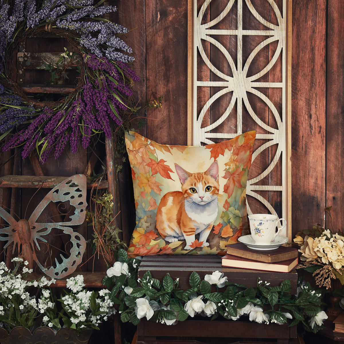 Caroline's Treasures Japanese Bobtail Cat in Fall Leaves Throw Pillow Machine Washable, Indoor Outdoor Decorative - image 5