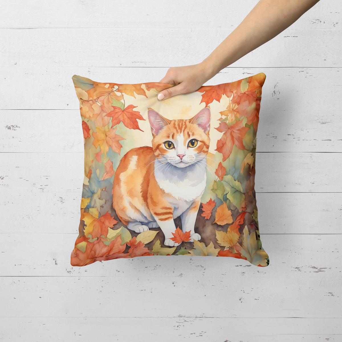 Caroline's Treasures Japanese Bobtail Cat in Fall Leaves Throw Pillow Machine Washable, Indoor Outdoor Decorative - image 2