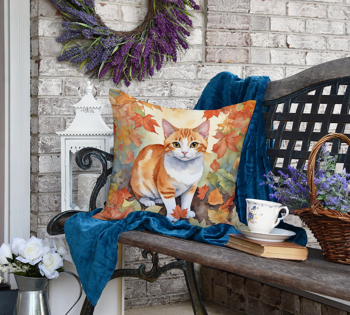 Caroline's Treasures Japanese Bobtail Cat in Fall Leaves Throw Pillow Machine Washable, Indoor Outdoor Decorative - image 4