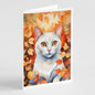 Caroline's Treasures Khao Manee Cat in Fall Leaves Greeting Cards Pack of 8 Blank Cards with Envelopes Whimsical A7