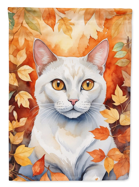 Caroline's Treasures Khao Manee Cat in Fall Leaves Garden Flag Mailbox Flag Decorative Yard Flag Banner Outside Patio