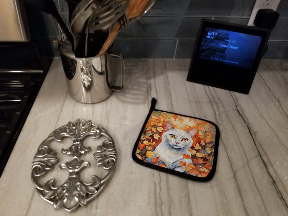 Caroline's Treasures Khao Manee Cat in Fall Leaves Pair of Pot Holders Kitchen Heat Resistant Pot Holders Sets Oven Hot - image 3