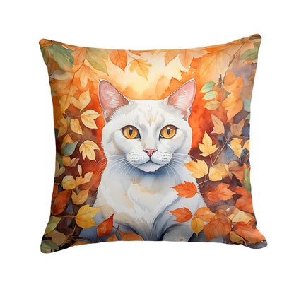 Caroline's Treasures Khao Manee Cat in Fall Leaves Throw Pillow Machine Washable, Indoor Outdoor Decorative Pillow for
