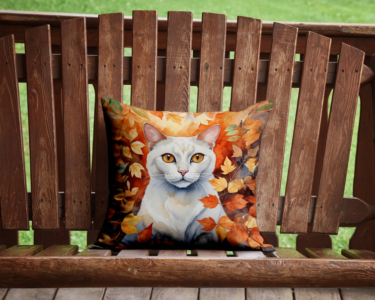 Caroline's Treasures Khao Manee Cat in Fall Leaves Throw Pillow Machine Washable, Indoor Outdoor Decorative Pillow for - image 2