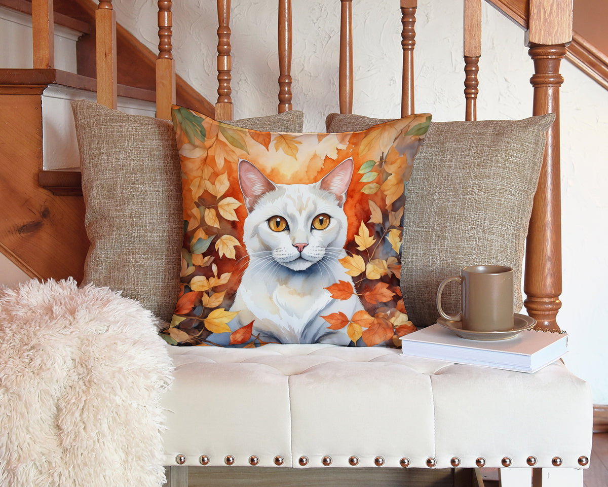 Caroline's Treasures Khao Manee Cat in Fall Leaves Throw Pillow Machine Washable, Indoor Outdoor Decorative Pillow for - image 3