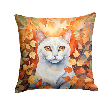 Caroline's Treasures Khao Manee Cat in Fall Leaves Throw Pillow Machine Washable, Indoor Outdoor Decorative Pillow for