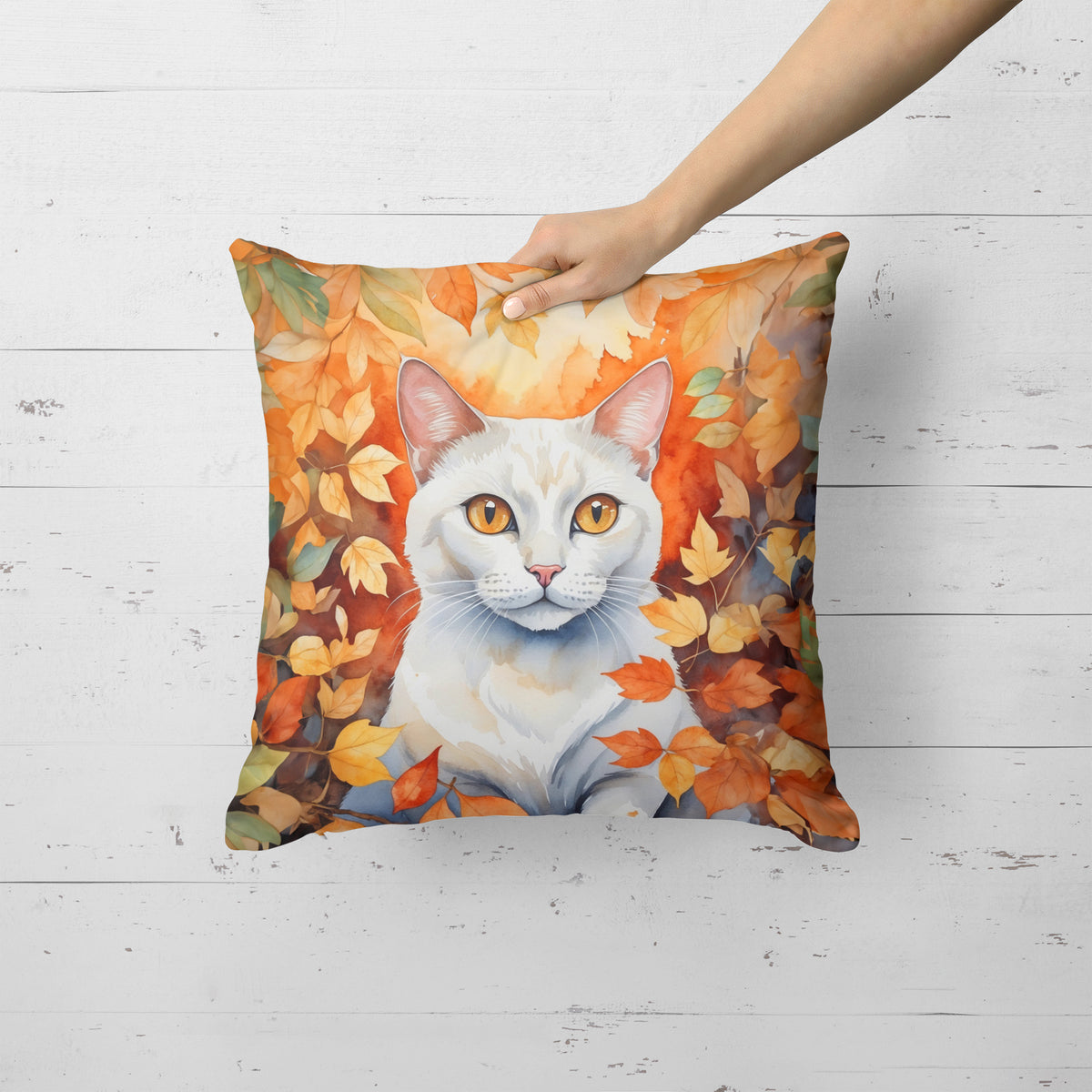 Caroline's Treasures Khao Manee Cat in Fall Leaves Throw Pillow Machine Washable, Indoor Outdoor Decorative Pillow for - image 2