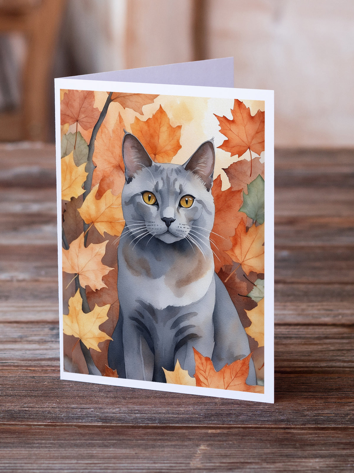 Caroline's Treasures Korat Cat in Fall Leaves Greeting Cards Pack of 8 Blank Cards with Envelopes Whimsical A7 Size 5x7 - image 2
