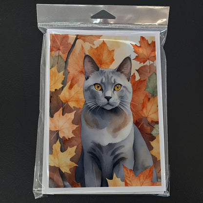 Caroline's Treasures Korat Cat in Fall Leaves Greeting Cards Pack of 8 Blank Cards with Envelopes Whimsical A7 Size 5x7 - image 3