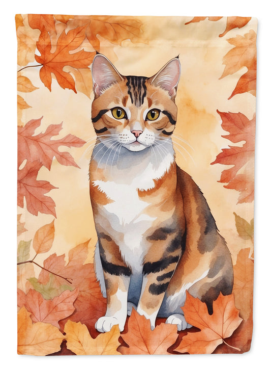 Caroline's Treasures Korean Bobtail Cat in Fall Leaves House Flag Large Porch Sleeve Pole Decorative Outside Yard