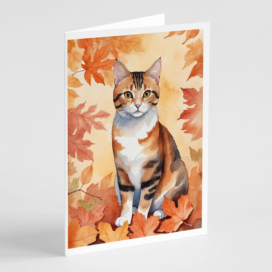 Caroline's Treasures Korean Bobtail Cat in Fall Leaves Greeting Cards Pack of 8 Blank Cards with Envelopes Whimsical A7