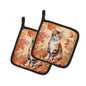 Caroline's Treasures Korean Bobtail Cat in Fall Leaves Pair of Pot Holders Kitchen Heat Resistant Pot Holders Sets Oven
