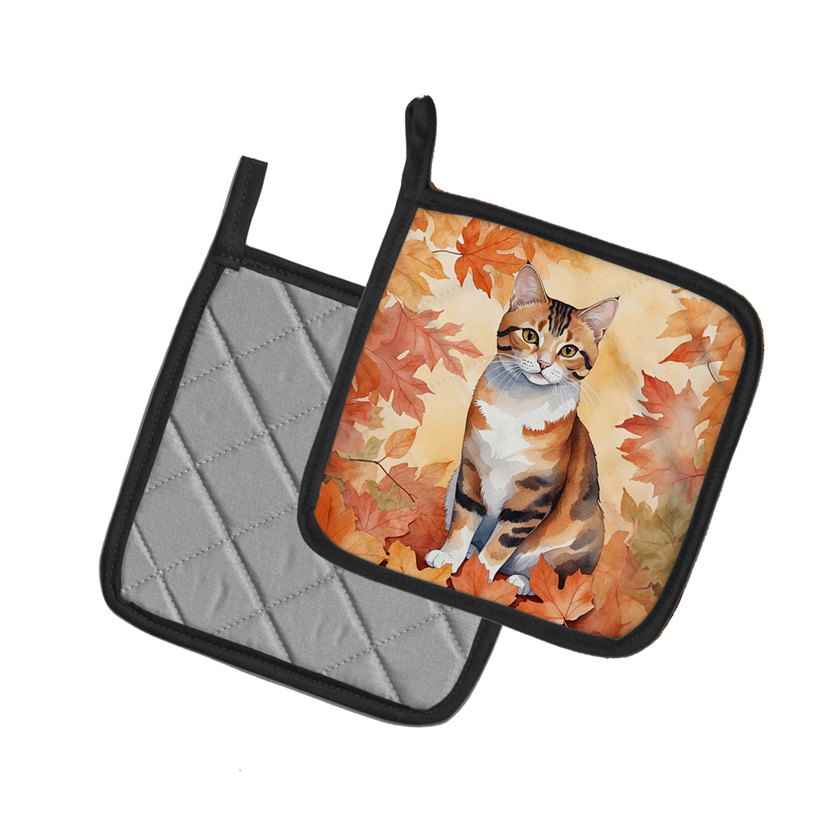 Caroline's Treasures Korean Bobtail Cat in Fall Leaves Pair of Pot Holders Kitchen Heat Resistant Pot Holders Sets Oven - image 2