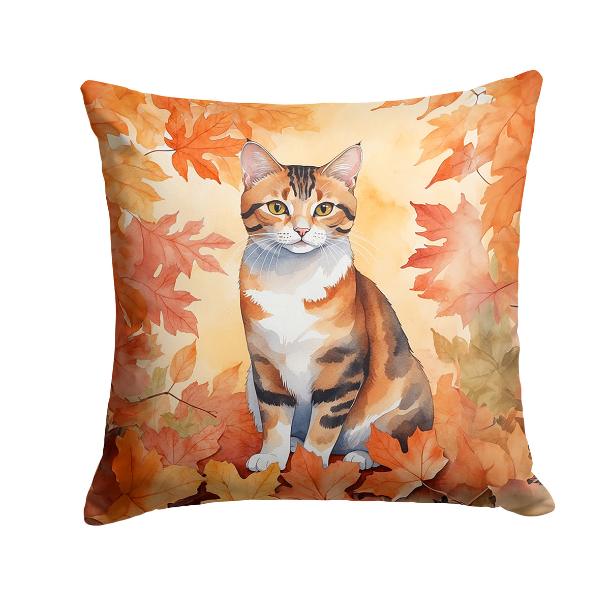 Caroline's Treasures Korean Bobtail Cat in Fall Leaves Throw Pillow Machine Washable, Indoor Outdoor Decorative Pillow
