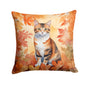 Caroline's Treasures Korean Bobtail Cat in Fall Leaves Throw Pillow Machine Washable, Indoor Outdoor Decorative Pillow