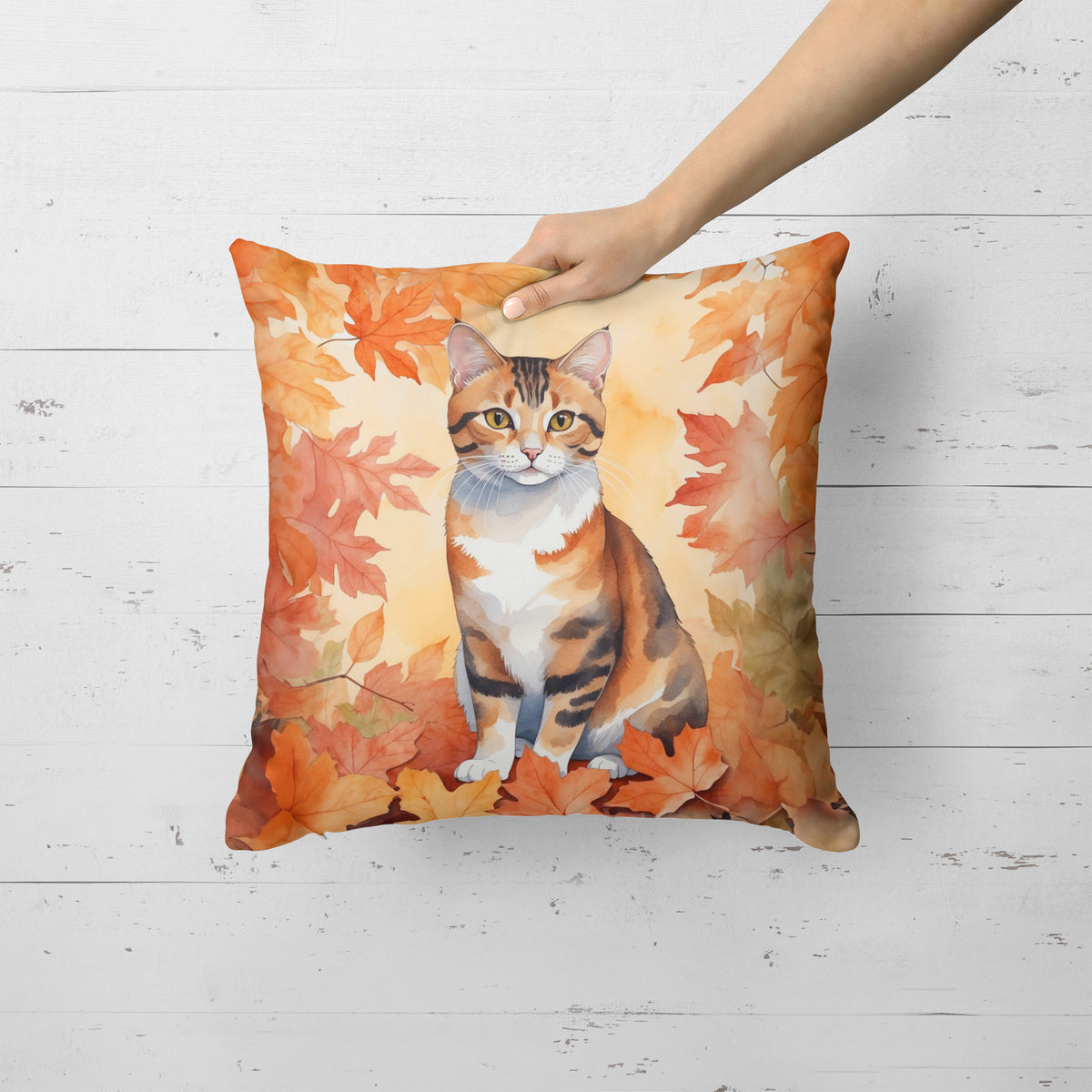 Caroline's Treasures Korean Bobtail Cat in Fall Leaves Throw Pillow Machine Washable, Indoor Outdoor Decorative Pillow - image 2