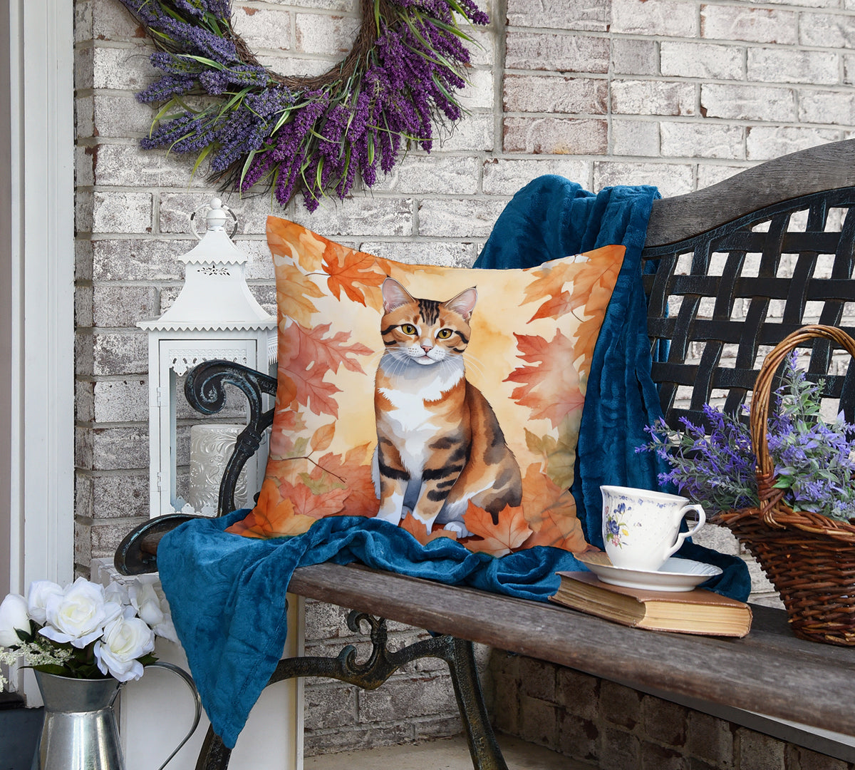 Caroline's Treasures Korean Bobtail Cat in Fall Leaves Throw Pillow Machine Washable, Indoor Outdoor Decorative Pillow - image 4