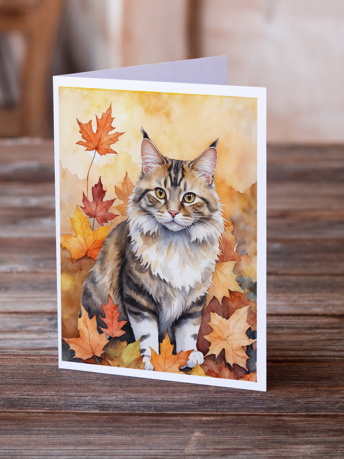 Caroline's Treasures Kurilian Bobtail Cat in Fall Leaves Greeting Cards Pack of 8 Blank Cards with Envelopes Whimsical - image 2