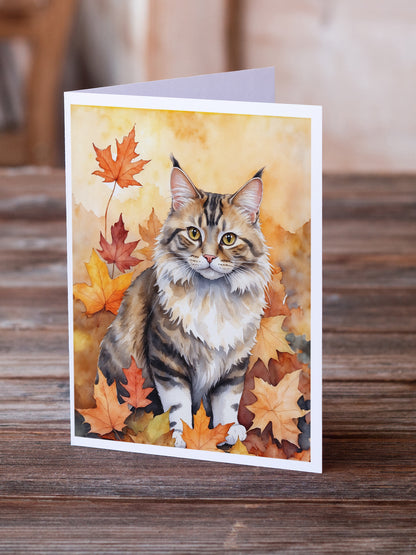 Caroline's Treasures Kurilian Bobtail Cat in Fall Leaves Greeting Cards Pack of 8 Blank Cards with Envelopes Whimsical - image 2