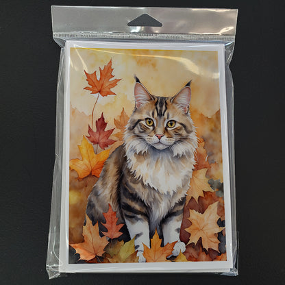 Caroline's Treasures Kurilian Bobtail Cat in Fall Leaves Greeting Cards Pack of 8 Blank Cards with Envelopes Whimsical - image 3