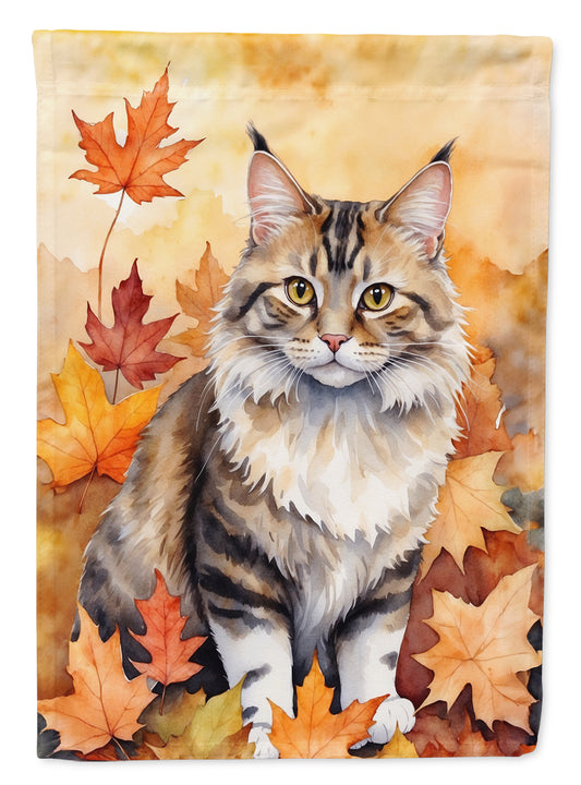 Caroline's Treasures Kurilian Bobtail Cat in Fall Leaves Garden Flag Mailbox Flag Decorative Yard Flag Banner Outside