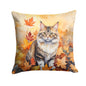 Caroline's Treasures Kurilian Bobtail Cat in Fall Leaves Throw Pillow Machine Washable, Indoor Outdoor Decorative