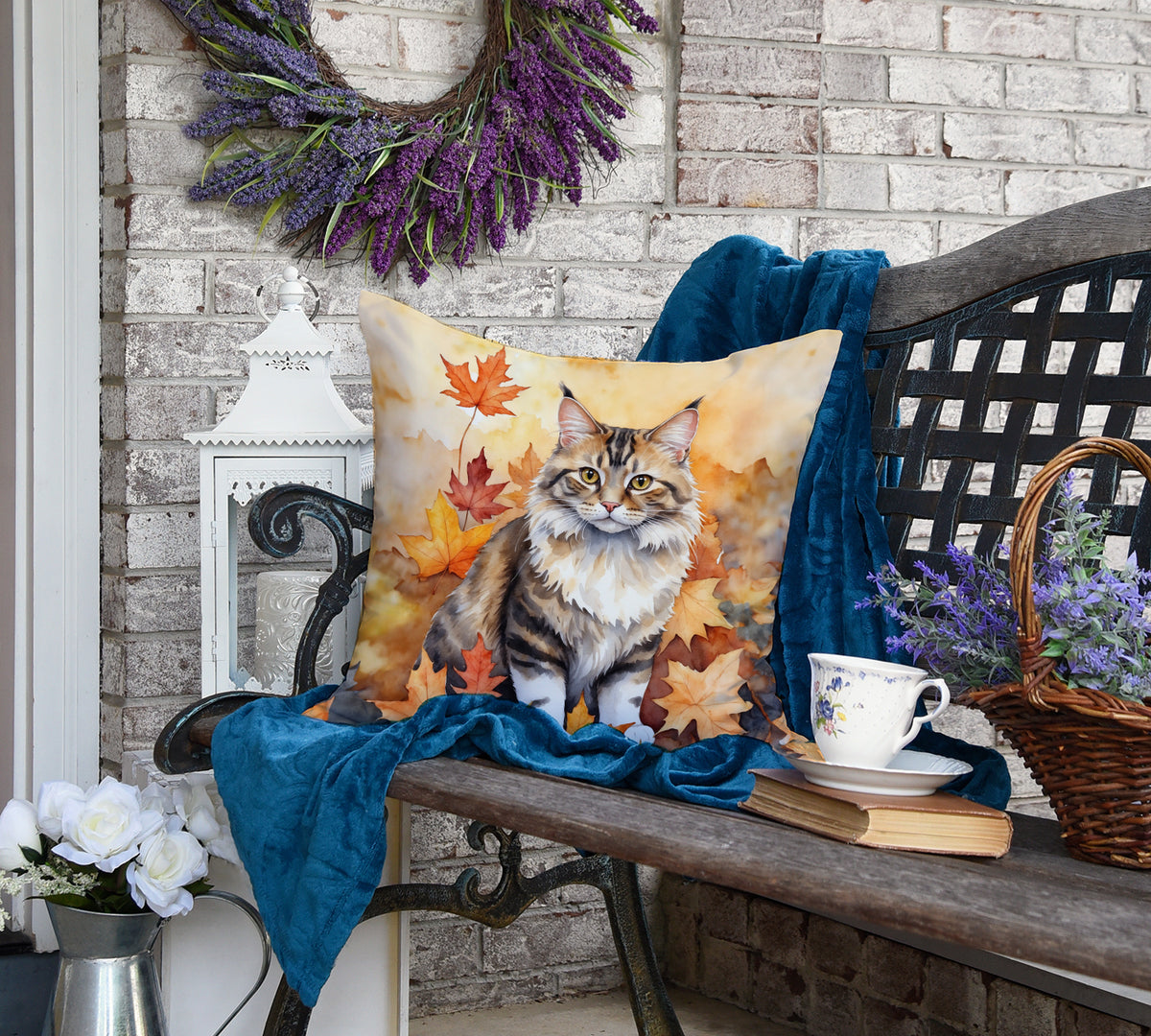 Caroline's Treasures Kurilian Bobtail Cat in Fall Leaves Throw Pillow Machine Washable, Indoor Outdoor Decorative - image 4