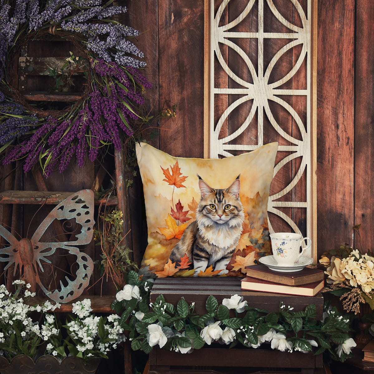 Caroline's Treasures Kurilian Bobtail Cat in Fall Leaves Throw Pillow Machine Washable, Indoor Outdoor Decorative - image 6