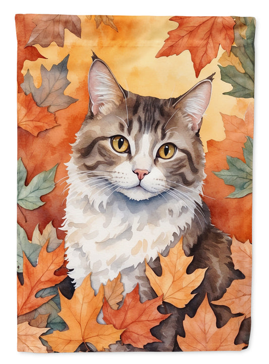 Caroline's Treasures La Perm Cat in Fall Leaves House Flag Large Porch Sleeve Pole Decorative Outside Yard Banner