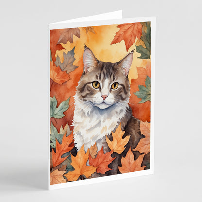 Caroline's Treasures La Perm Cat in Fall Leaves Greeting Cards Pack of 8 Blank Cards with Envelopes Whimsical A7 Size