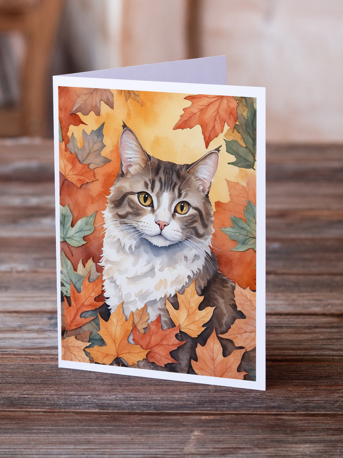 Caroline's Treasures La Perm Cat in Fall Leaves Greeting Cards Pack of 8 Blank Cards with Envelopes Whimsical A7 Size - image 2