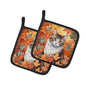 Caroline's Treasures La Perm Cat in Fall Leaves Pair of Pot Holders Kitchen Heat Resistant Pot Holders Sets Oven Hot