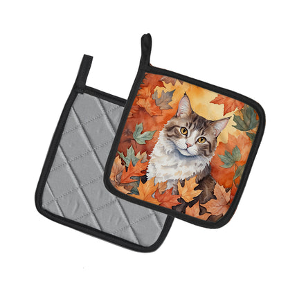 Caroline's Treasures La Perm Cat in Fall Leaves Pair of Pot Holders Kitchen Heat Resistant Pot Holders Sets Oven Hot - image 2