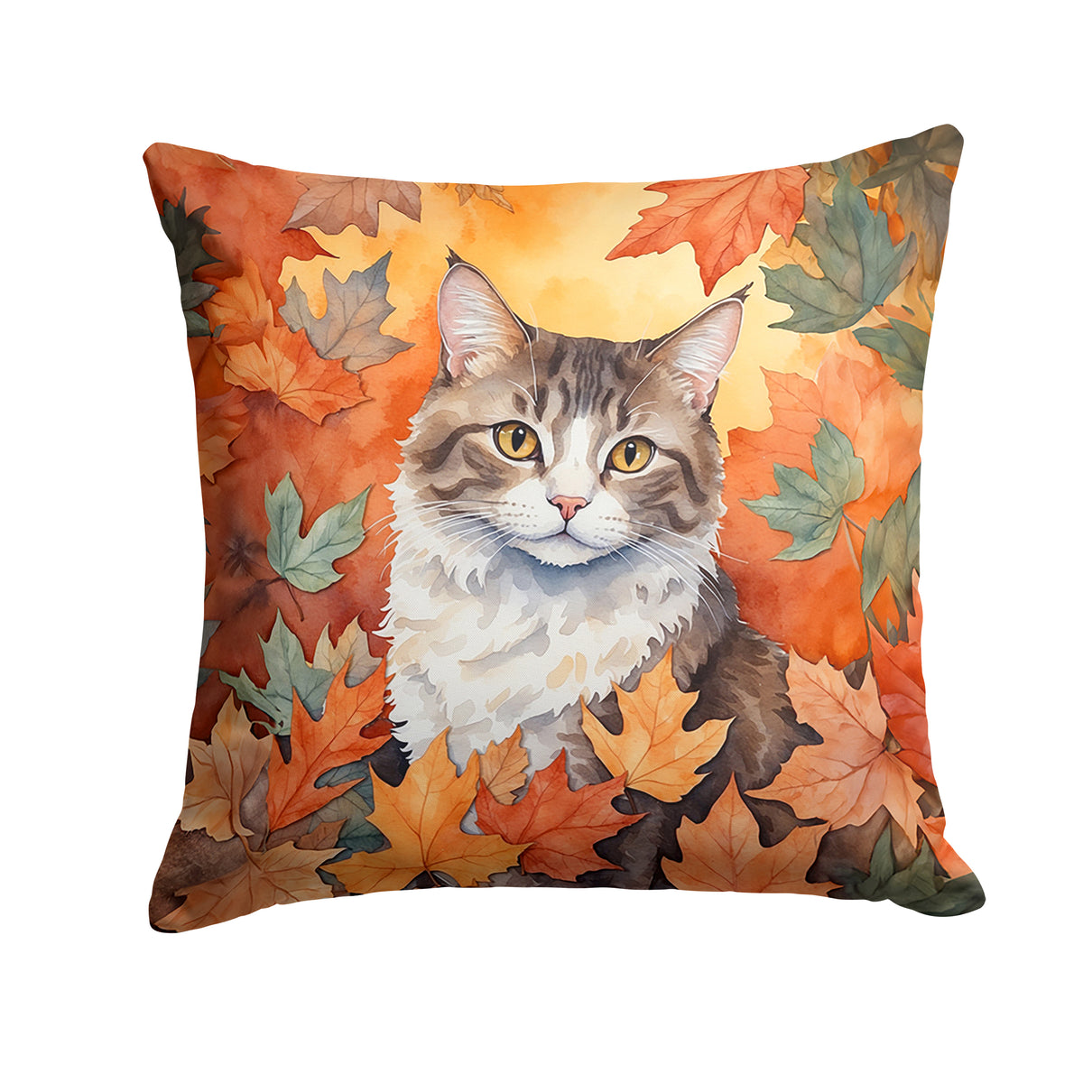 Caroline's Treasures La Perm Cat in Fall Leaves Throw Pillow Machine Washable, Indoor Outdoor Decorative Pillow for