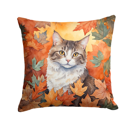 Caroline's Treasures La Perm Cat in Fall Leaves Throw Pillow Machine Washable, Indoor Outdoor Decorative Pillow for