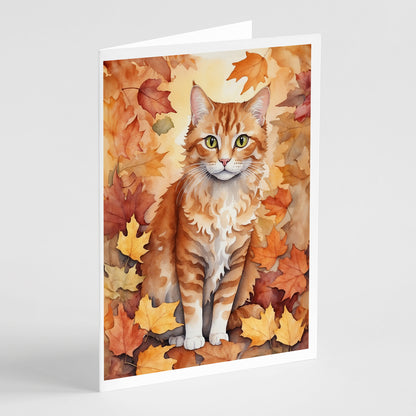 Caroline's Treasures La Perm Cat in Fall Leaves Greeting Cards Pack of 8 Blank Cards with Envelopes Whimsical A7 Size