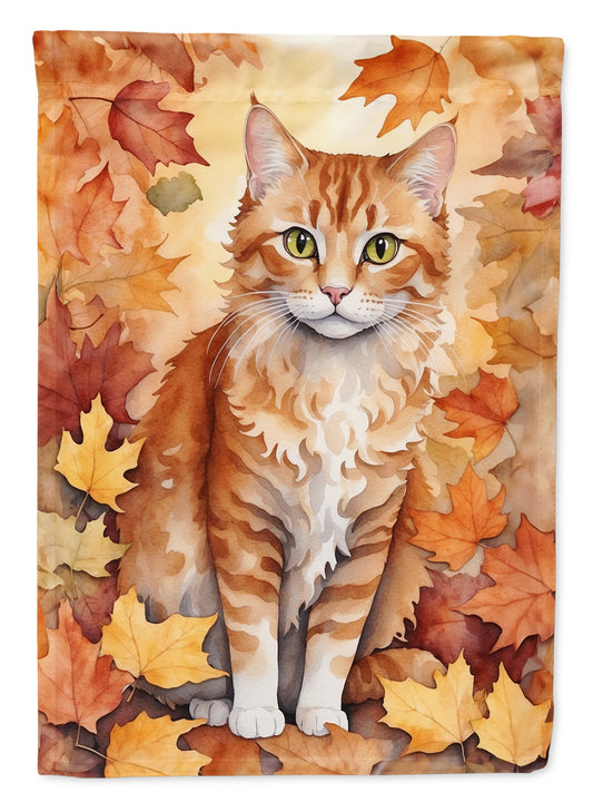 Caroline's Treasures La Perm Cat in Fall Leaves Garden Flag Mailbox Flag Decorative Yard Flag Banner Outside Patio