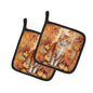 Caroline's Treasures La Perm Cat in Fall Leaves Pair of Pot Holders Kitchen Heat Resistant Pot Holders Sets Oven Hot