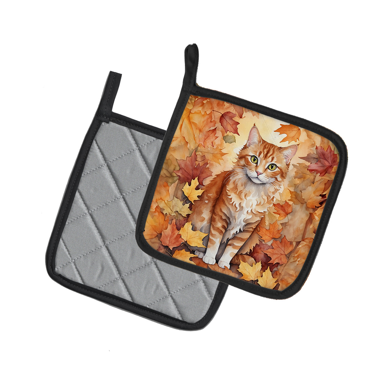 Caroline's Treasures La Perm Cat in Fall Leaves Pair of Pot Holders Kitchen Heat Resistant Pot Holders Sets Oven Hot - image 2