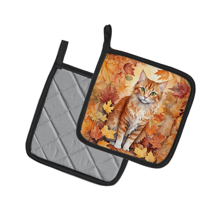 Caroline's Treasures La Perm Cat in Fall Leaves Pair of Pot Holders Kitchen Heat Resistant Pot Holders Sets Oven Hot - image 2