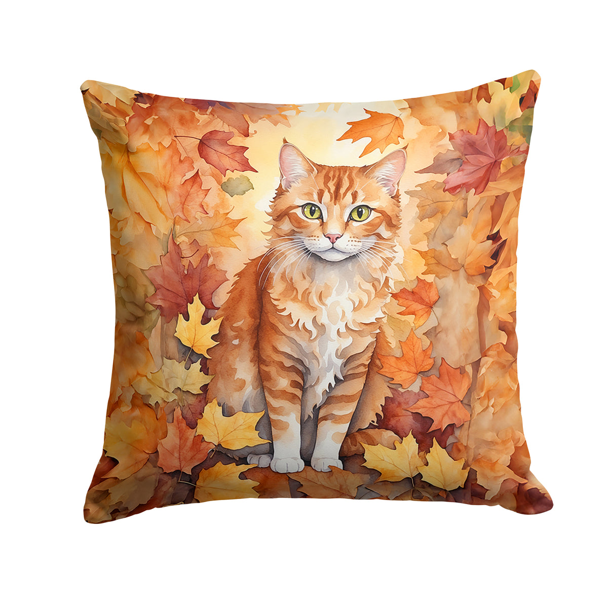 Caroline's Treasures La Perm Cat in Fall Leaves Throw Pillow Machine Washable, Indoor Outdoor Decorative Pillow for