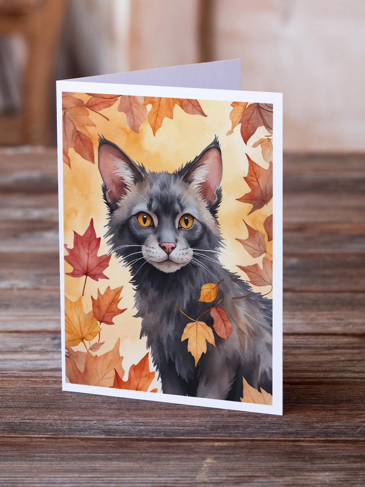 Caroline's Treasures Lykoi Cat in Fall Leaves Greeting Cards Pack of 8 Blank Cards with Envelopes Whimsical A7 Size 5x7 - image 2